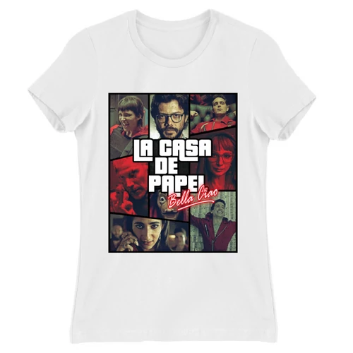 Fehér A nagy pénzrablás női rövid ujjú póló - La casa de papel GTA