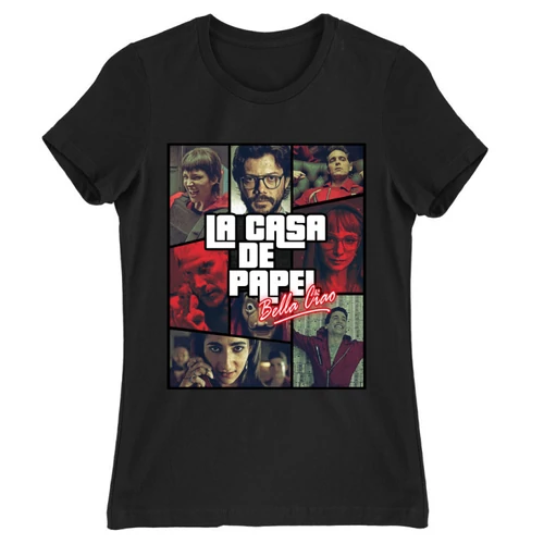 Fekete A nagy pénzrablás női rövid ujjú póló - La casa de papel GTA