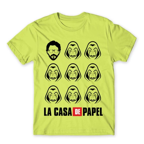 Almazöld A nagy pénzrablás férfi rövid ujjú póló - La casa de papel faces