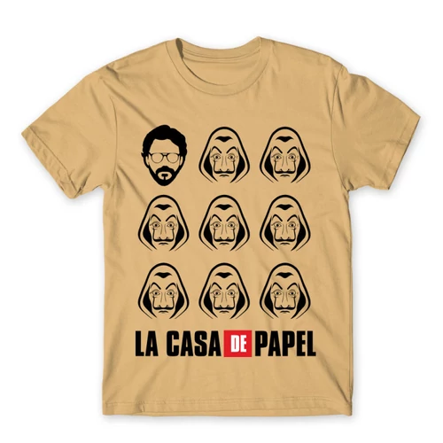 Homok A nagy pénzrablás férfi rövid ujjú póló - La casa de papel faces