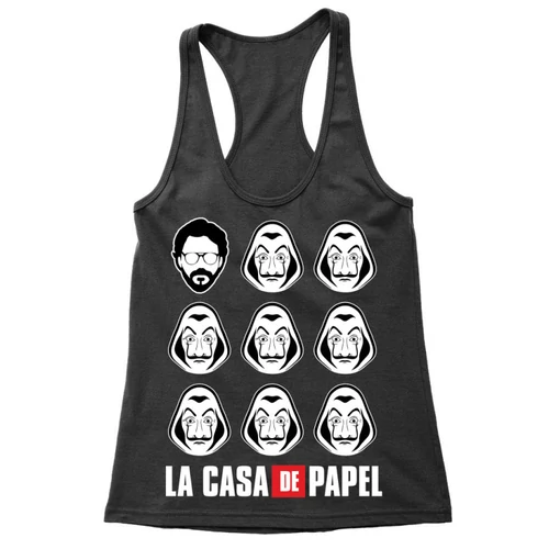 Fekete A nagy pénzrablás női trikó - La casa de papel faces