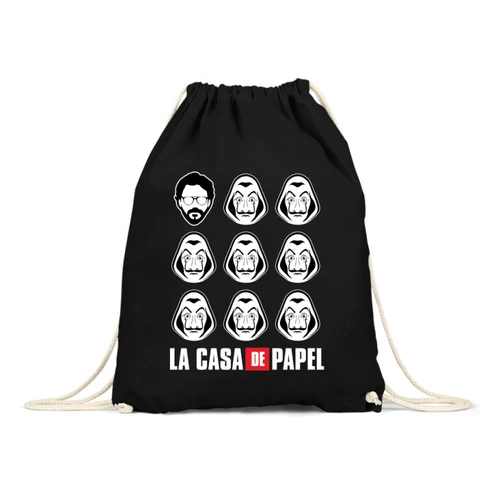 Fekete A nagy pénzrablás tornazsák -  La casa de papel faces