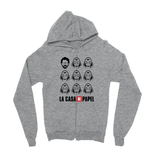 Sportszürke A nagy pénzrablás zipzáros pulóver - La casa de papel faces