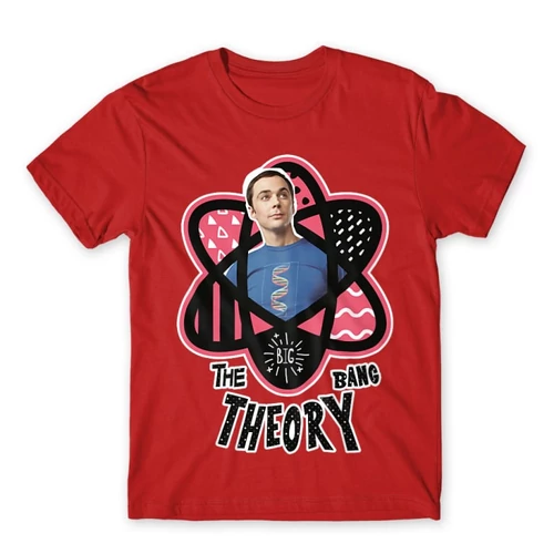 Piros Agymenők férfi rövid ujjú póló - Atomic Sheldon
