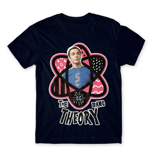Sötétkék Agymenők férfi rövid ujjú póló - Atomic Sheldon