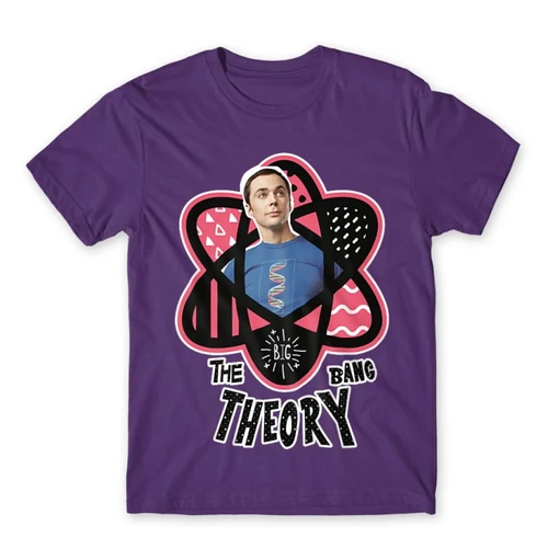 Sötétlila Agymenők férfi rövid ujjú póló - Atomic Sheldon