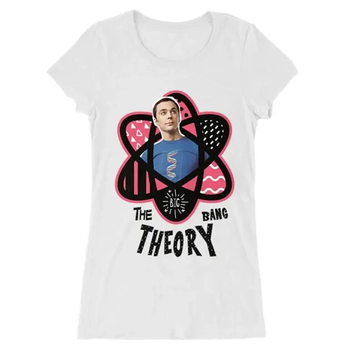 Fehér Agymenők női hosszított póló - Atomic Sheldon