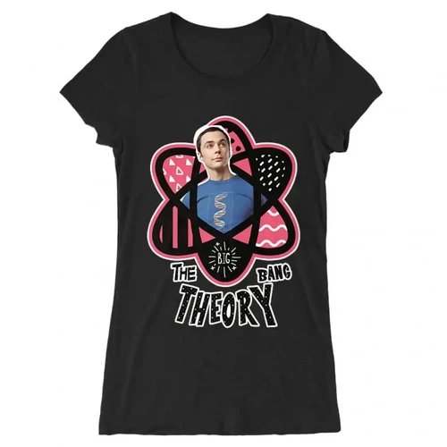 Fekete Agymenők női hosszított póló - Atomic Sheldon