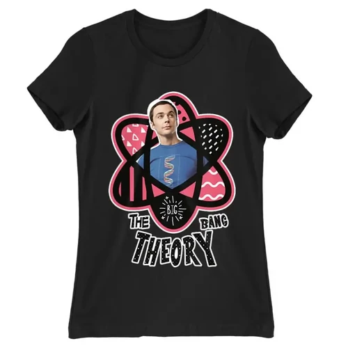 Fekete Agymenők női rövid ujjú póló - Atomic Sheldon