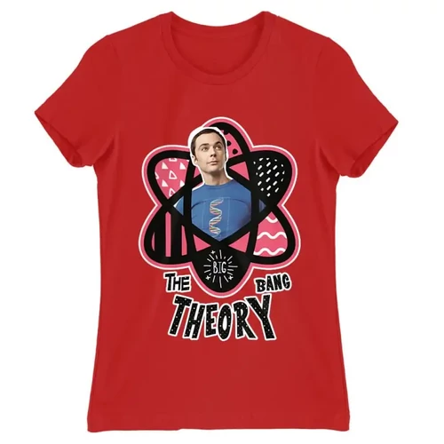 Piros Agymenők női rövid ujjú póló - Atomic Sheldon