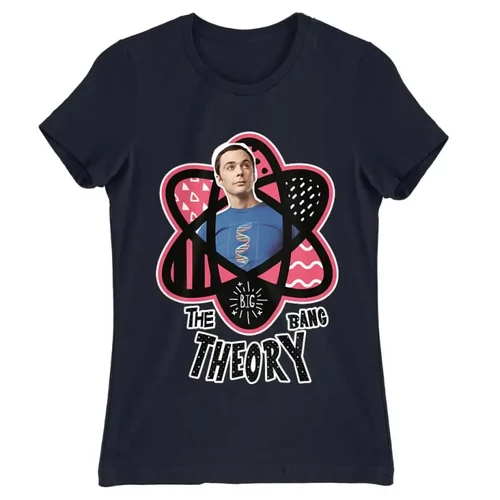 Sötétkék Agymenők női rövid ujjú póló - Atomic Sheldon
