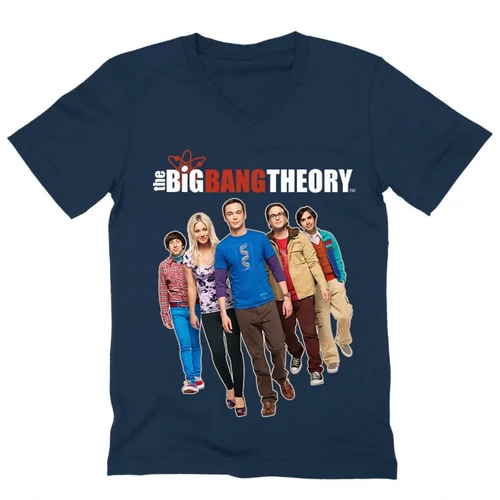 Sötétkék Agymenők férfi V-nyakú póló - BBT Team