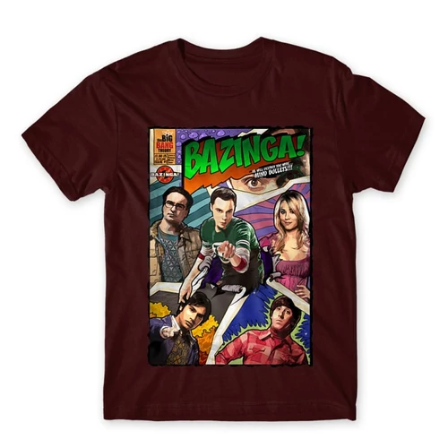 Bordó Agymenők férfi rövid ujjú póló - Bazinga Comics