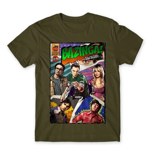 Khaki Agymenők férfi rövid ujjú póló - Bazinga Comics