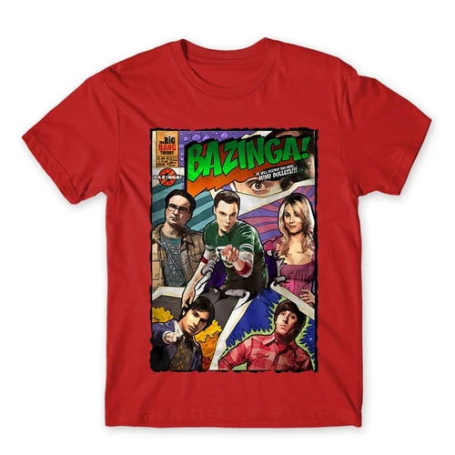 Piros Agymenők férfi rövid ujjú póló - Bazinga Comics