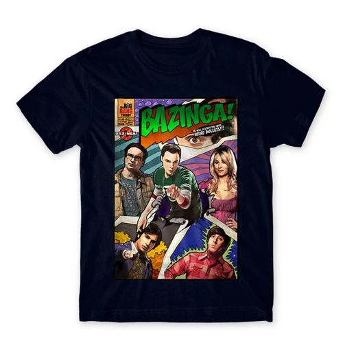 Sötétkék Agymenők férfi rövid ujjú póló - Bazinga Comics