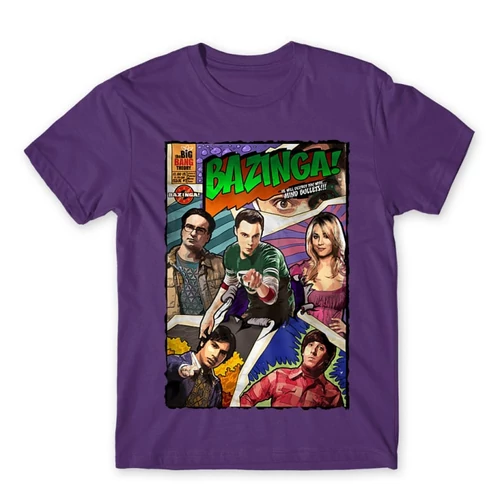 Sötétlila Agymenők férfi rövid ujjú póló - Bazinga Comics