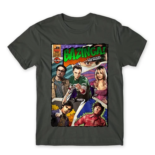 Sötétszürke Agymenők férfi rövid ujjú póló - Bazinga Comics