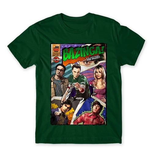 Sötétzöld Agymenők férfi rövid ujjú póló - Bazinga Comics
