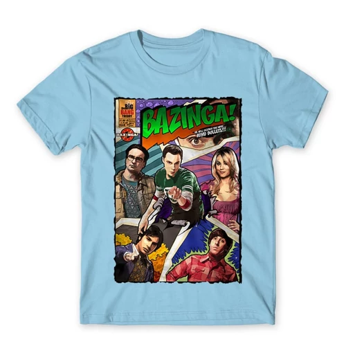 Világoskék Agymenők férfi rövid ujjú póló - Bazinga Comics