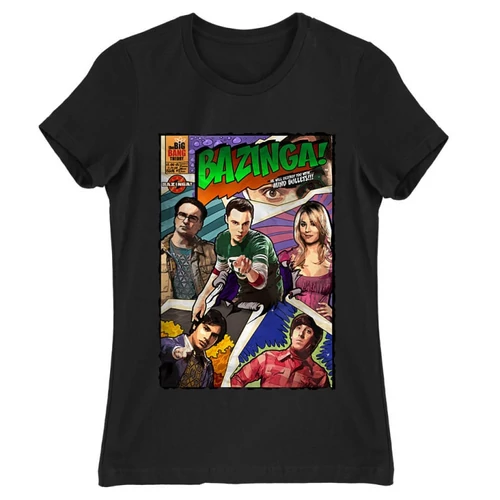 Fekete Agymenők női rövid ujjú póló - Bazinga Comics