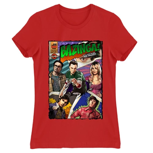 Piros Agymenők női rövid ujjú póló - Bazinga Comics
