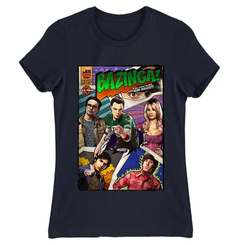 Sötétkék Agymenők női rövid ujjú póló - Bazinga Comics