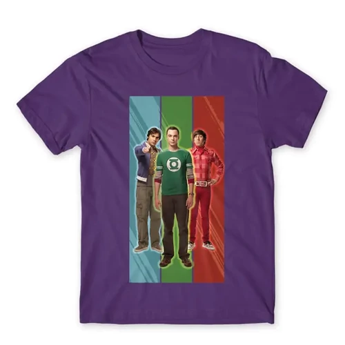Sötétlila Agymenők férfi rövid ujjú póló - Sheldon Stripe