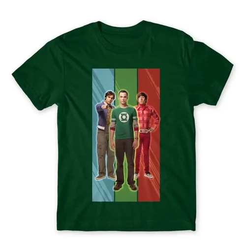 Sötétzöld Agymenők férfi rövid ujjú póló - Sheldon Stripe