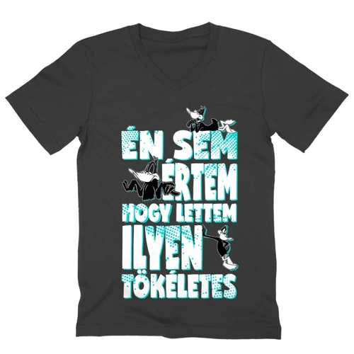 Sötétszürke Bolondos dallamok férfi V-nyakú póló - Dodó Kacsa tökéletes