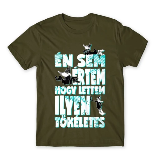 Khaki Bolondos dallamok férfi rövid ujjú póló - Dodó Kacsa tökéletes