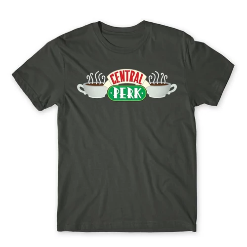 Sötétszürke Jóbarátok férfi rövid ujjú póló - Central Perk Logo