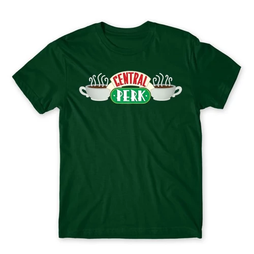 Sötétzöld Jóbarátok férfi rövid ujjú póló - Central Perk Logo