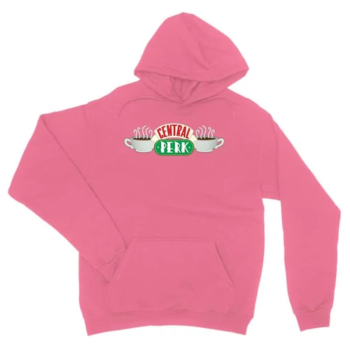 Világos rózsaszín Jóbarátok unisex kapucnis pulóver - Central Perk Logo