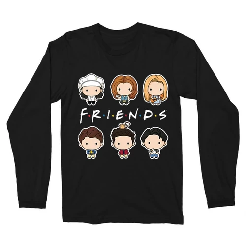 Fekete Jóbarátok férfi hosszú ujjú póló - Friends chibi group