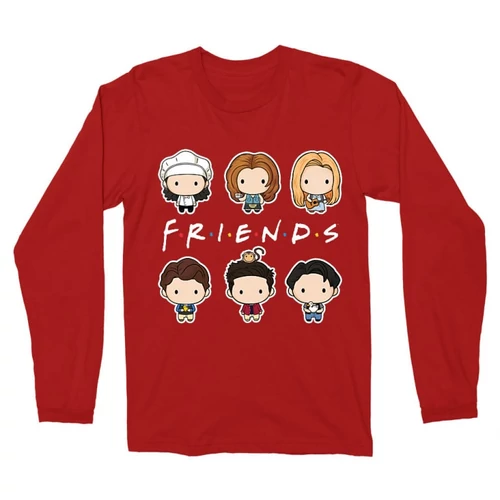 Piros Jóbarátok férfi hosszú ujjú póló - Friends chibi group