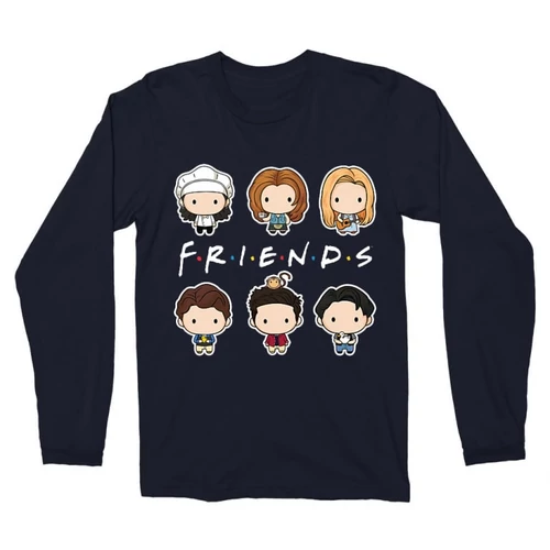 Sötétkék Jóbarátok férfi hosszú ujjú póló - Friends chibi group