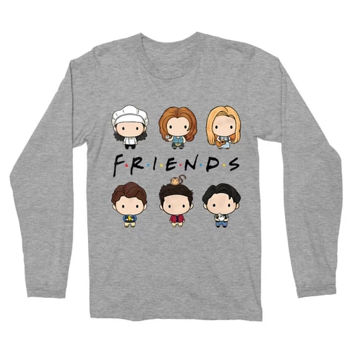 Sportszürke Jóbarátok férfi hosszú ujjú póló - Friends chibi group