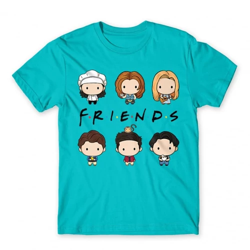 Atollkék Jóbarátok férfi rövid ujjú póló - Friends chibi group