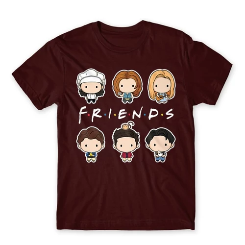 Bordó Jóbarátok férfi rövid ujjú póló - Friends chibi group