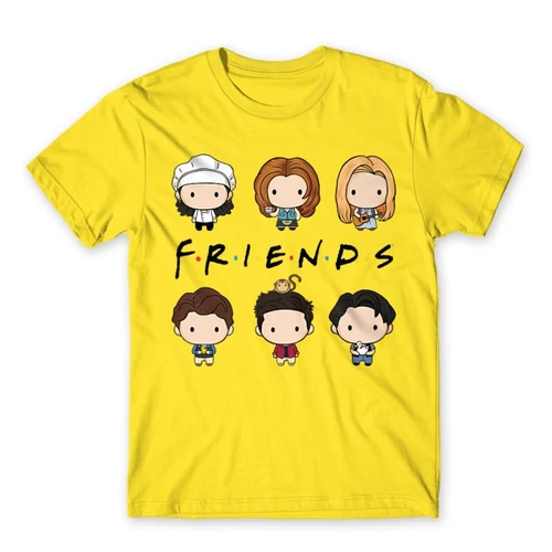 Citromsárga Jóbarátok férfi rövid ujjú póló - Friends chibi group