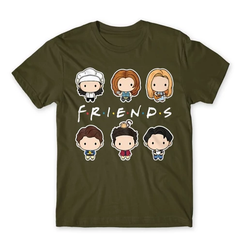 Khaki Jóbarátok férfi rövid ujjú póló - Friends chibi group