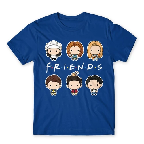 Királykék Jóbarátok férfi rövid ujjú póló - Friends chibi group