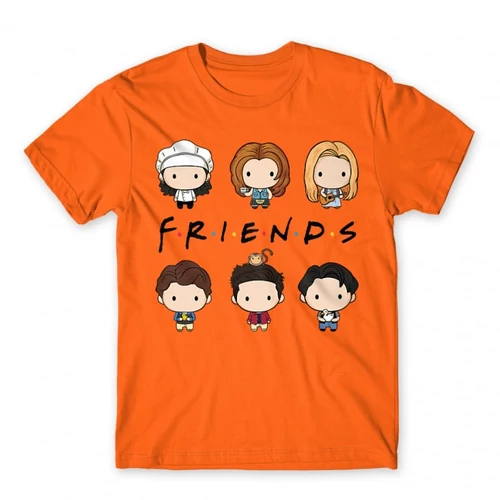 Narancs Jóbarátok férfi rövid ujjú póló - Friends chibi group