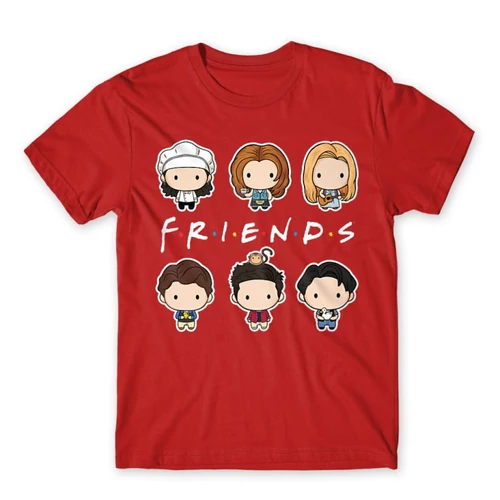 Piros Jóbarátok férfi rövid ujjú póló - Friends chibi group