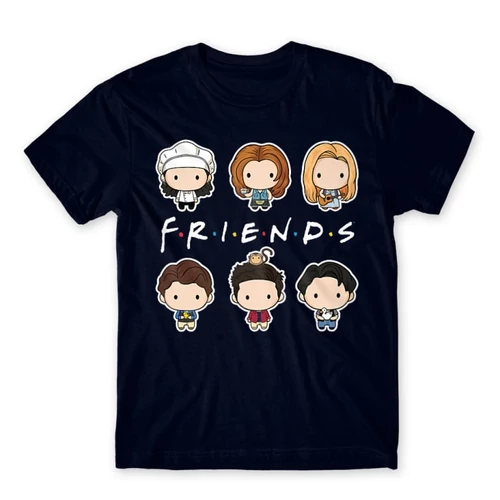 Sötétkék Jóbarátok férfi rövid ujjú póló - Friends chibi group