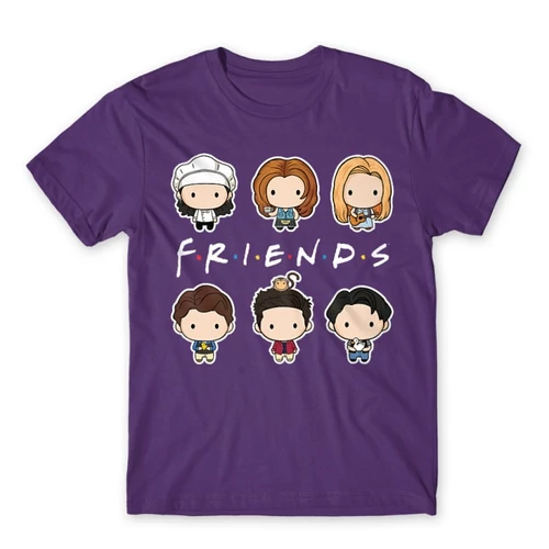 Sötétlila Jóbarátok férfi rövid ujjú póló - Friends chibi group