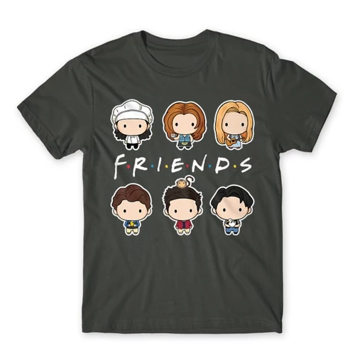 Sötétszürke Jóbarátok férfi rövid ujjú póló - Friends chibi group