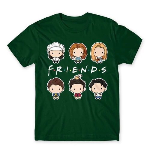 Sötétzöld Jóbarátok férfi rövid ujjú póló - Friends chibi group