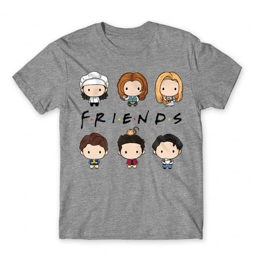 Sportszürke Jóbarátok férfi rövid ujjú póló - Friends chibi group